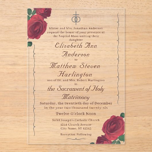 Invitation Acrylique Catholique Rose (Recto)