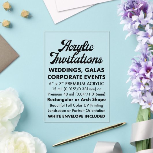Invitation Acrylique Clair Rectangulaire De 15 Mil (Insitu (Mariage))