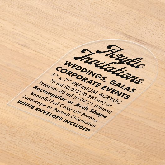 Invitation Acrylique Claire Arché Premium 40 Mil (Poser)