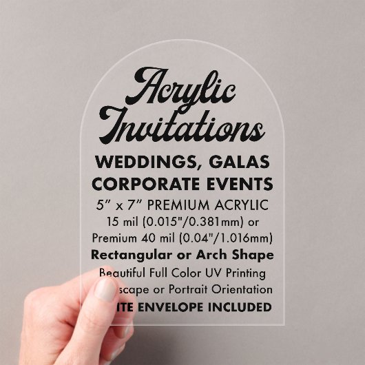 Invitation Acrylique Claire Arché Premium 40 Mil (In situ (ordinateur de poche))