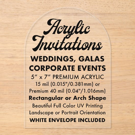 Invitation Acrylique Claire Arché Premium 40 Mil (Recto)