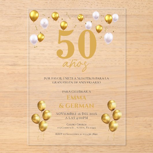 Invitation acrylique du 50e anniversaire en espagn (Recto)