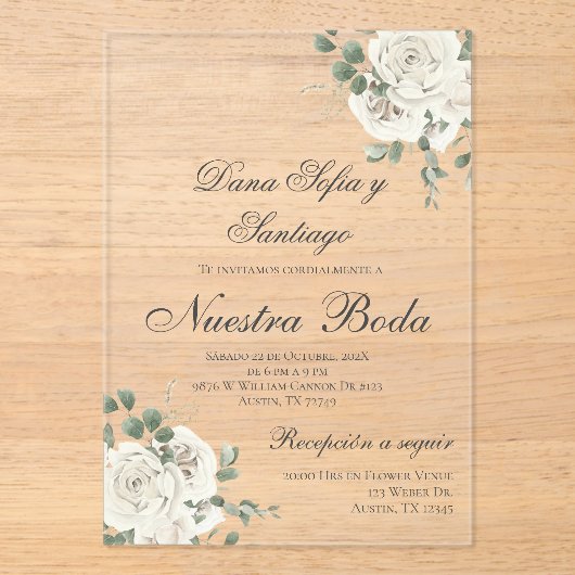 Invitation acrylique élégante Mariage espagnole (Recto)