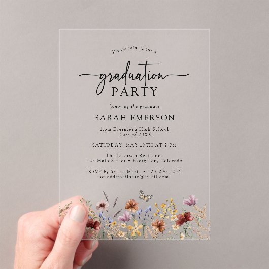 Invitation Acrylique fleur sauvage Graduation (In situ (ordinateur de poche))