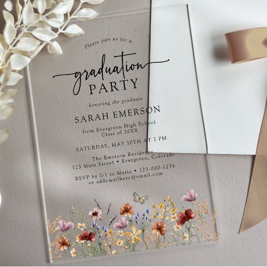 Invitation Acrylique fleur sauvage Graduation