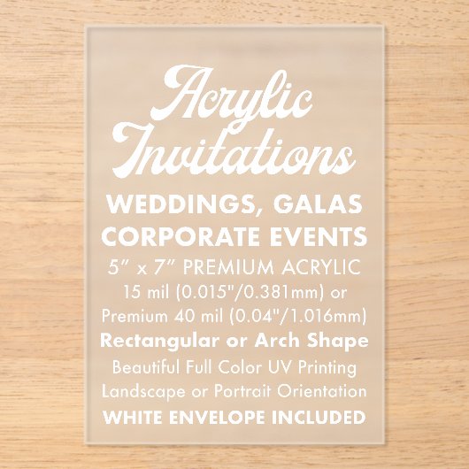 Invitation Acrylique Frosted Premium 40 Mil (Recto)