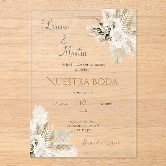 Invitation Acrylique Mariage Boho Espagnol (Recto)