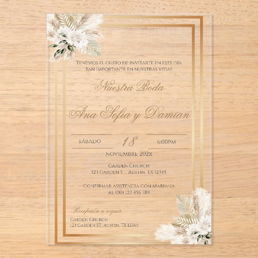 Invitation Acrylique Mariage Boho Espagnol (Recto)