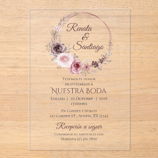 Invitation Acrylique Mariage Boho Espagnol (Recto)