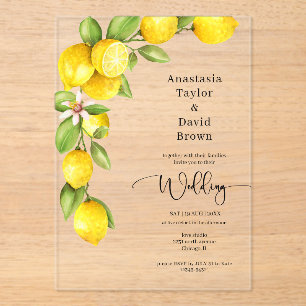 Invitation Acrylique Mariage de citron jaune