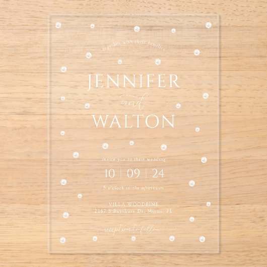 Invitation Acrylique Mariage de perles blanches (Recto)