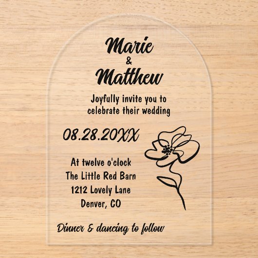 Invitation Acrylique Mariage Florale classique et (Recto)