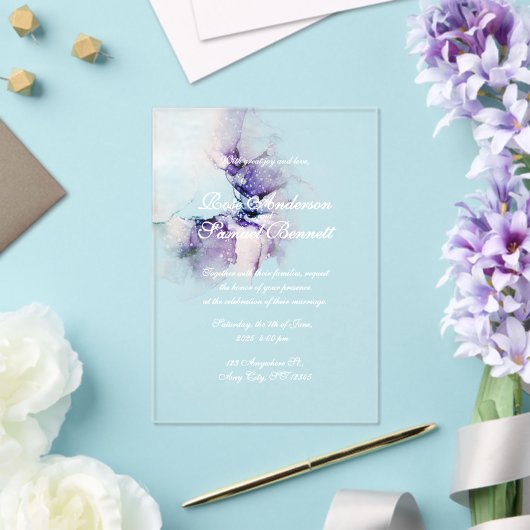 Invitation Acrylique Violet À L'Encre D'Alcool (Insitu (Mariage))