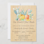 Invitation Action de grâce Aquarelle Désert Cactus Citrouille (Devant)