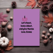 Invitation Action de grâce citrouille pourpre et fleur d'auto