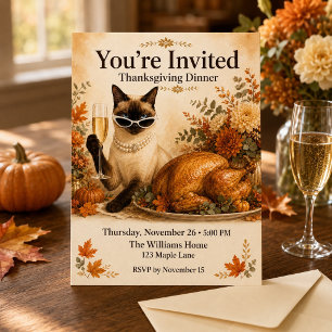 Invitation Action de grâce de chat avec dinde