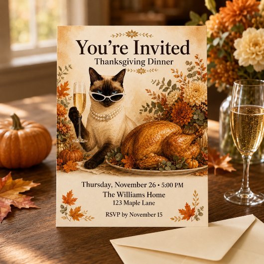 Invitation Action de grâce de chat avec dinde