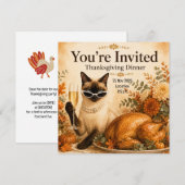 Invitation Action de grâce de chat avec dinde  (Devant / Derrière)