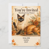 Invitation Action de grâce de chat avec dinde (Devant)