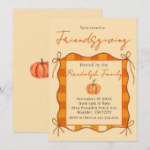 Invitation Action de grâce entre amis gingham orange pastel r (Devant / Derrière)