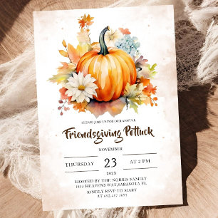 Invitation Action de grâce Potluck Pumpkin Rustique entre ami