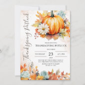 Invitation Action de grâce Potluck Rustique Pumpkin Automne (Devant)