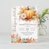 Invitation Action de grâce Potluck Rustique Pumpkin Automne (Debout devant)