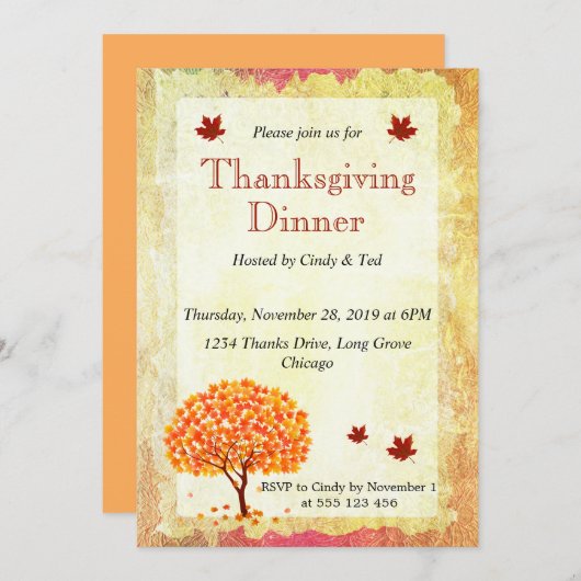 Invitation Action de grâces de l'érable (Devant / Derrière)