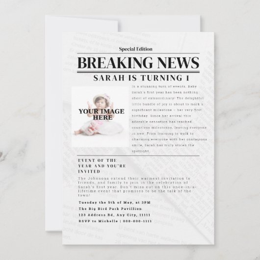 Invitation Actualités sur les ruptures personnalisées : Fête  (Devant)