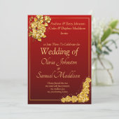 Invitation Add Guest Name Gold Rose Flower Maroon Red Wedding (Debout devant)