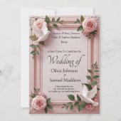 Invitation Add Guest Name Pink Roses & Doves Wedding (Devant)