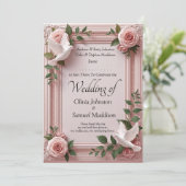 Invitation Add Guest Name Pink Roses & Doves Wedding (Debout devant)