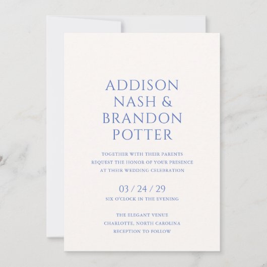 Invitation Addison Bleu Classique Mariage élégant (Devant)