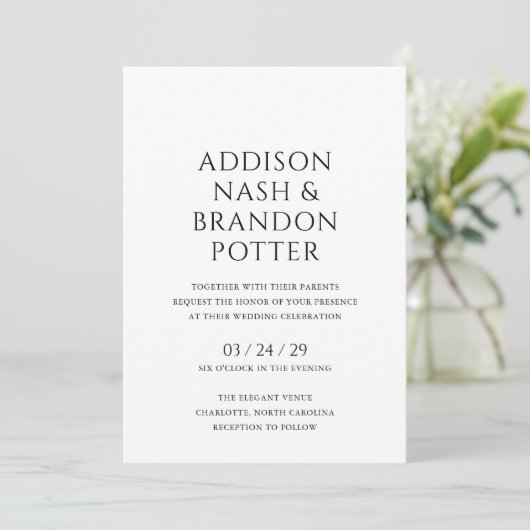 Invitation Addison Noir et Blanc Classique Mariage élégant (Debout devant)