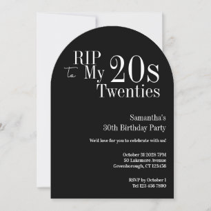 Invitation Adieu 20 ans Fête d'anniversaire 30 ans Noir et Bl