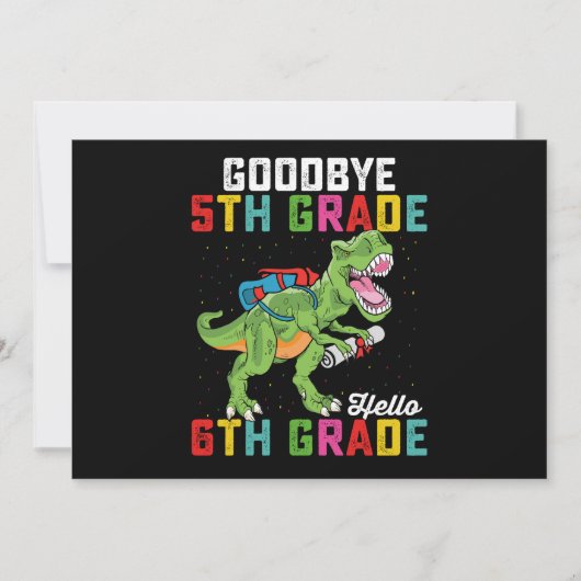 Invitation Adieu 5e année Bonjour 6e année T Rex Dinosaur (Devant)
