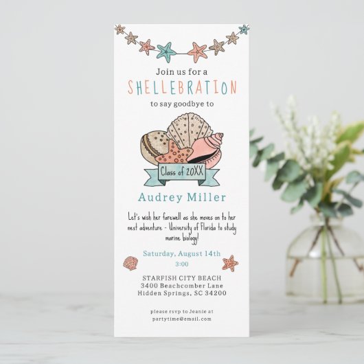 Invitation Adieu à une diplômée de Seashell (Debout devant)