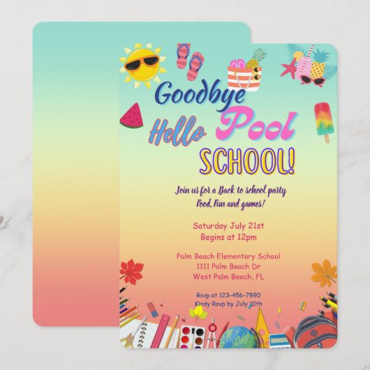 Invitation Adieu billard Bonjour école Retour à la fête scola (Devant / Derrière)