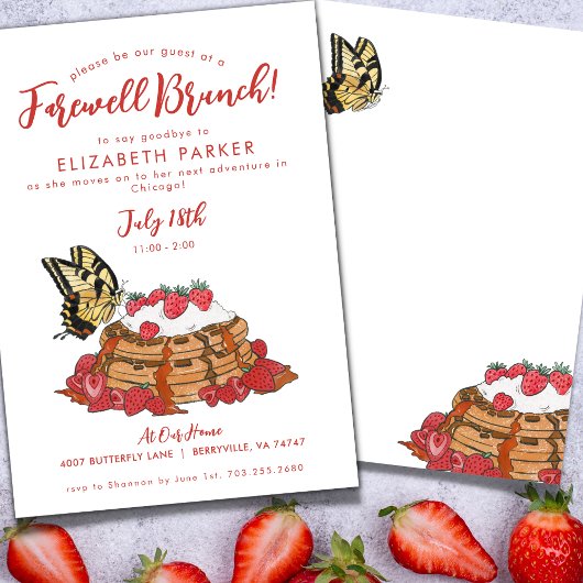 Invitation Adieu Brunch Fraise Waffles