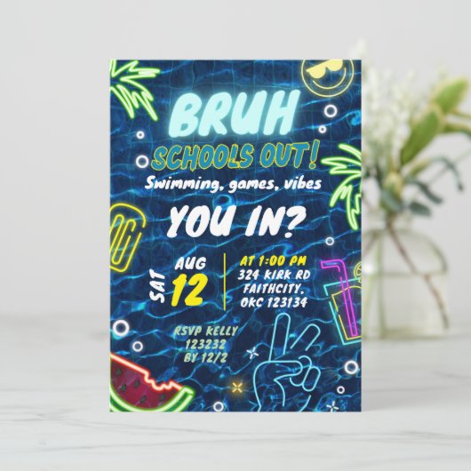 Invitation Adieu école Pool Party Splash été (Debout devant)