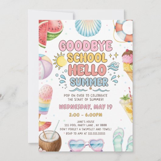 Invitation Adieu l'école, début de la fête d'été (Devant)