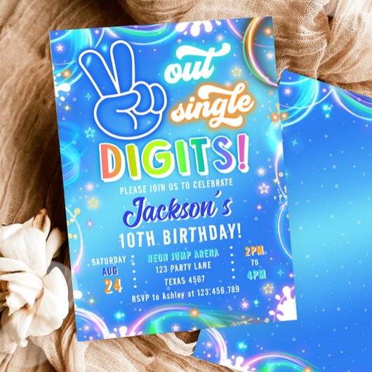 Invitation Adieu les chiffres simples Néon Glow Anniversaire
