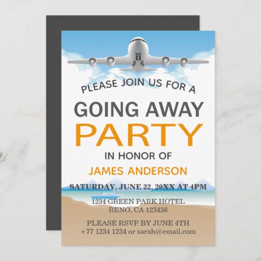 Invitation Adieu moderne | de voyage allant loin partie (Devant / Derrière)