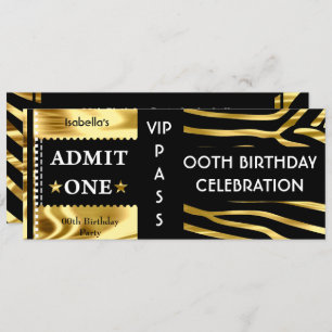 Invitation Admission Anniversaire Zebra Gold Black
