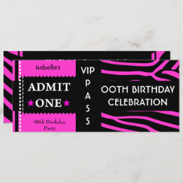 Invitation Admission Anniversaire Zebra Hot Pink Black