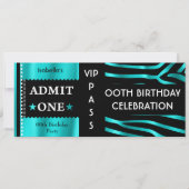 Invitation Admission Anniversaire Zebra Turquoise Blue Black (Devant)