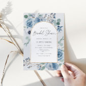 Invitation Admission de douche nuptiale à cadre bleu-or Dusty