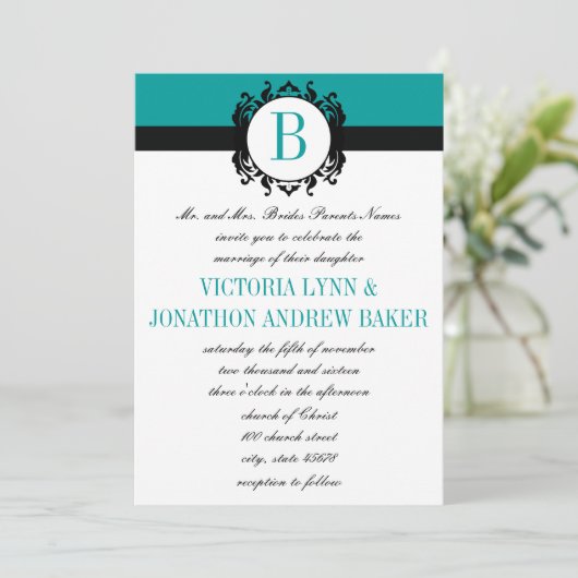 Invitation Admission de mariage pour un monogramme de Deep Aq (Debout devant)