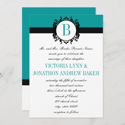 Invitation Admission de mariage pour un monogramme de Deep Aq (Devant / Derrière)