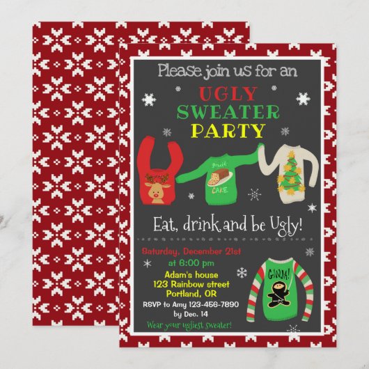 Invitation Admission de noël de pull moche (Devant / Derrière)